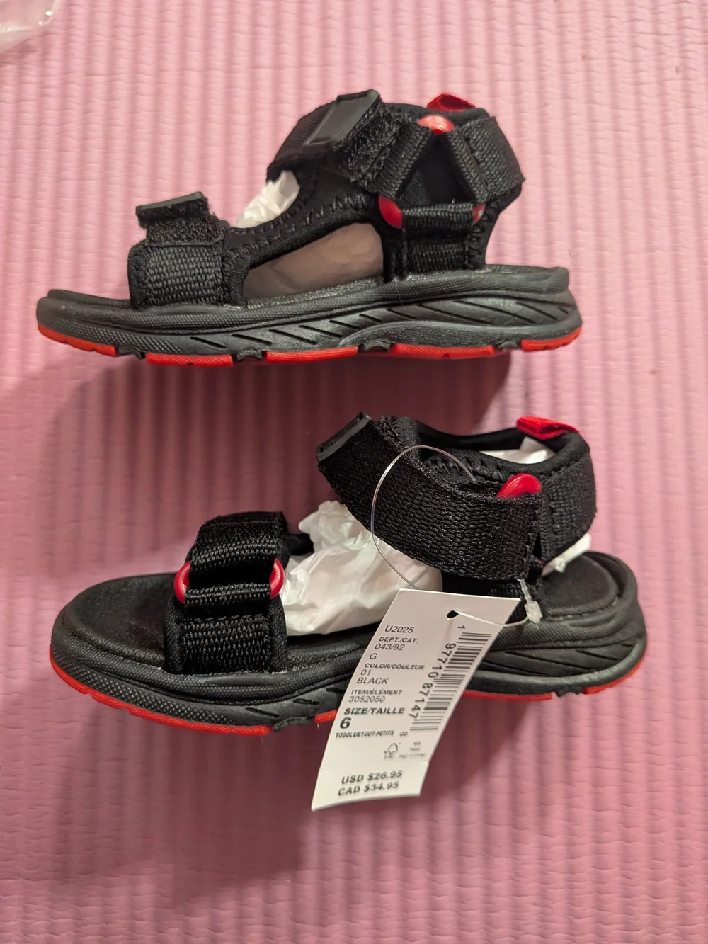 Kids Black & Red Sport Sandals - Adjustable Straps